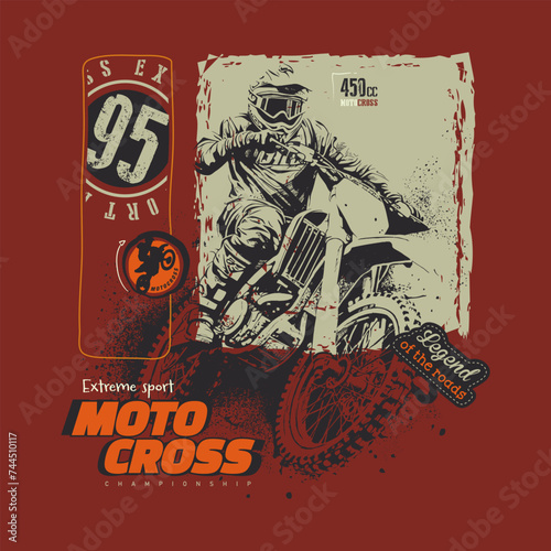 Motocross vintage poster. Grunge style vector illustration