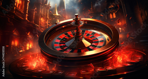 A wallpaper featuring a roulette wheel in a casino spin and win in Las Veagas, generative AI