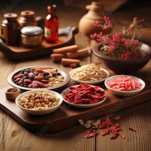 Assortment of traditional chinese herbal medicines for holistic healthcare and natural healing