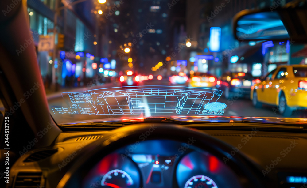 Smart Drive: Detailed Head-Up Display for Seamless Information Access. Enhanced Vision: Detail of Car's Head-Up Display.