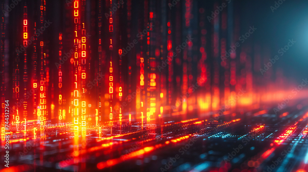 A binary matrix pulses with the lifeblood of cyberspace, where digital and physical realms converge in abstract beauty A binary matrix pulses with the lifeblood of cyberspace, where digital and physical realms converge in abstract beauty