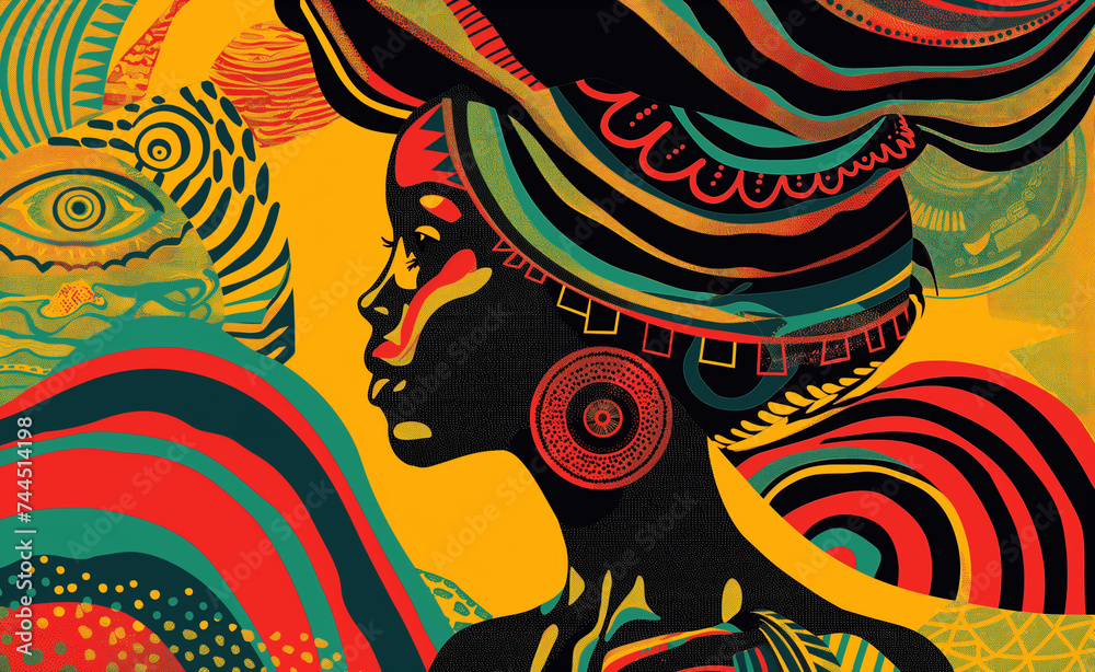 African Woman in Tribal Boho Illustration