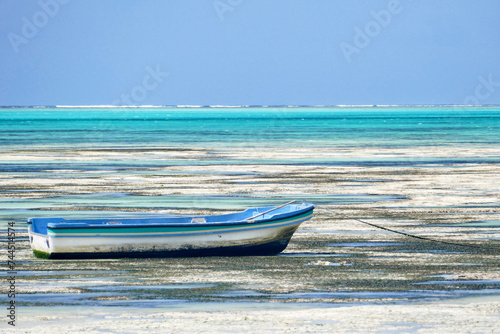 Scenic view of moored boat at Jambiani beach, Zanzibar