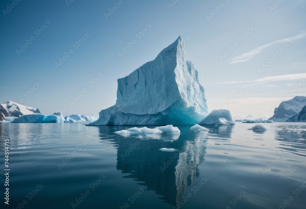 A huge iceberg that broke off from Antarctica is floating in the ocean. The problem of climate change due to global warming A huge iceberg that broke off from Antarctica is floating in the ocean. The problem of climate change due to global warming
