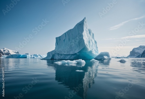 A huge iceberg that broke off from Antarctica is floating in the ocean. The problem of climate change due to global warming