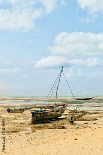 Scenic view of moored boat at Jambiani beach  Zanzibar