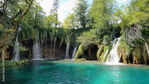 Plitvice Lakes - Croatia - June 30, 2022 - Beautiful waterfall in a national park in Croatia photo