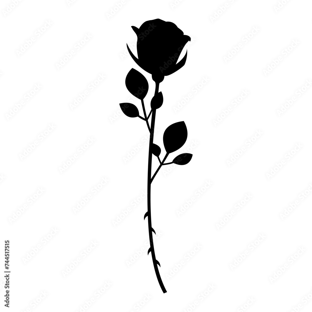 Obraz premium ばらのシルエットイラスト、一輪の薔薇、ベクター素材