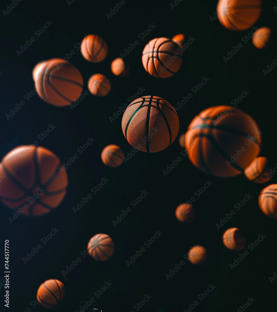 different basketballs shallow depth of field, black background