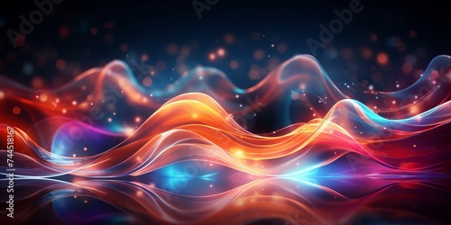 Abstract glowing waves and lighting particles with black background