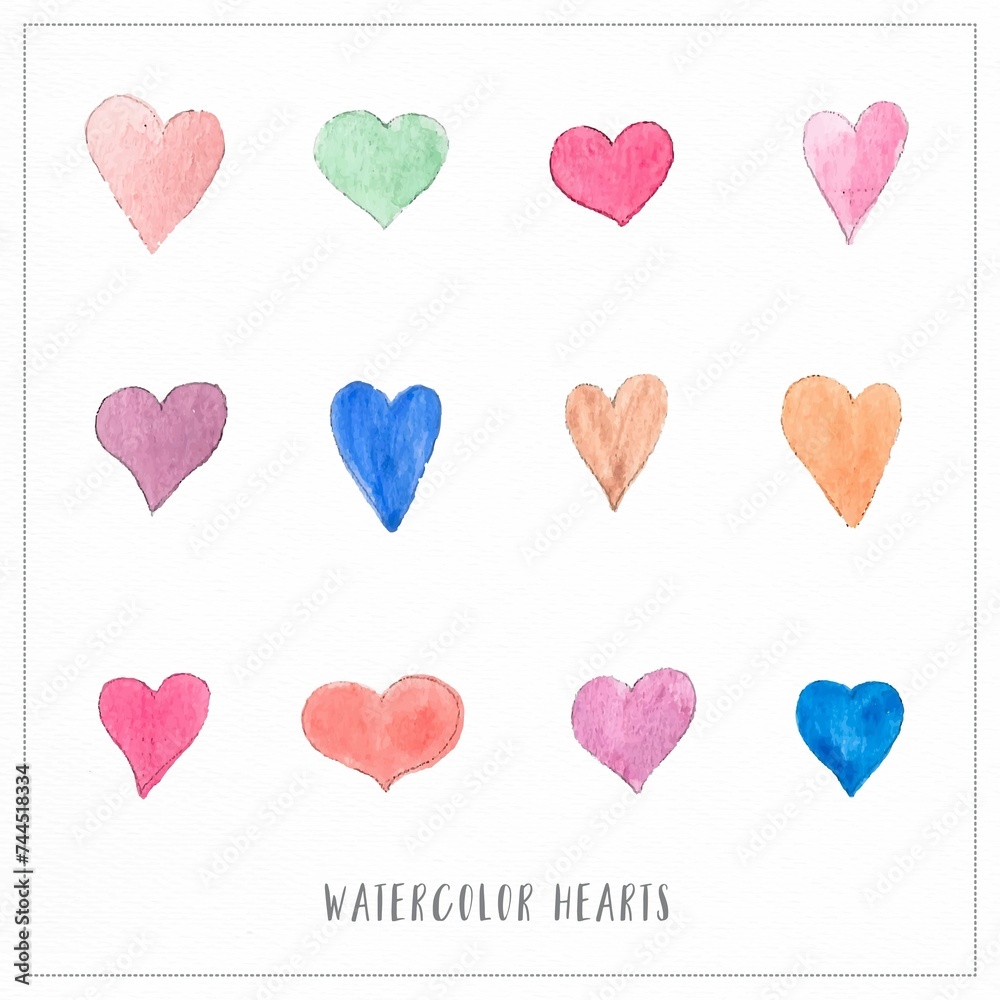 Hand Painted Watercolor Hearts Illustrations