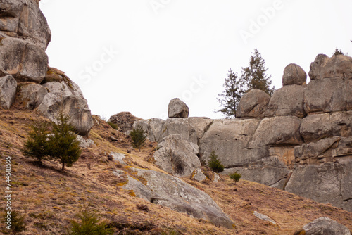 old Tustan rocks with moss in Ukraine