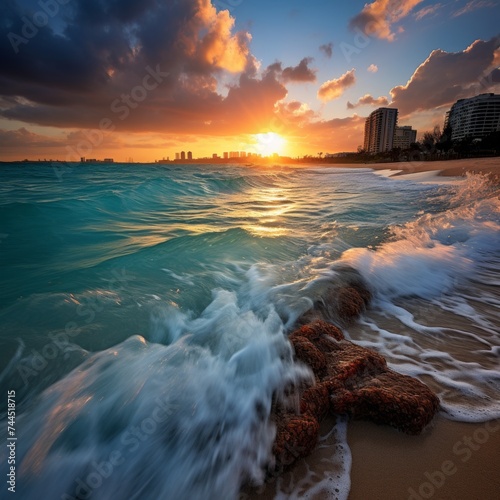 Tranquil sunrise over the astonishing beach of cancun, magical view of mexicos coastal beauty photo