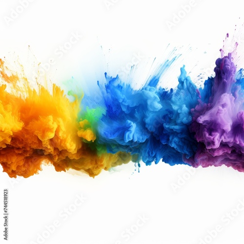 Colorful rainbow holi paint powder explosion isolated on white wide panorama background photo