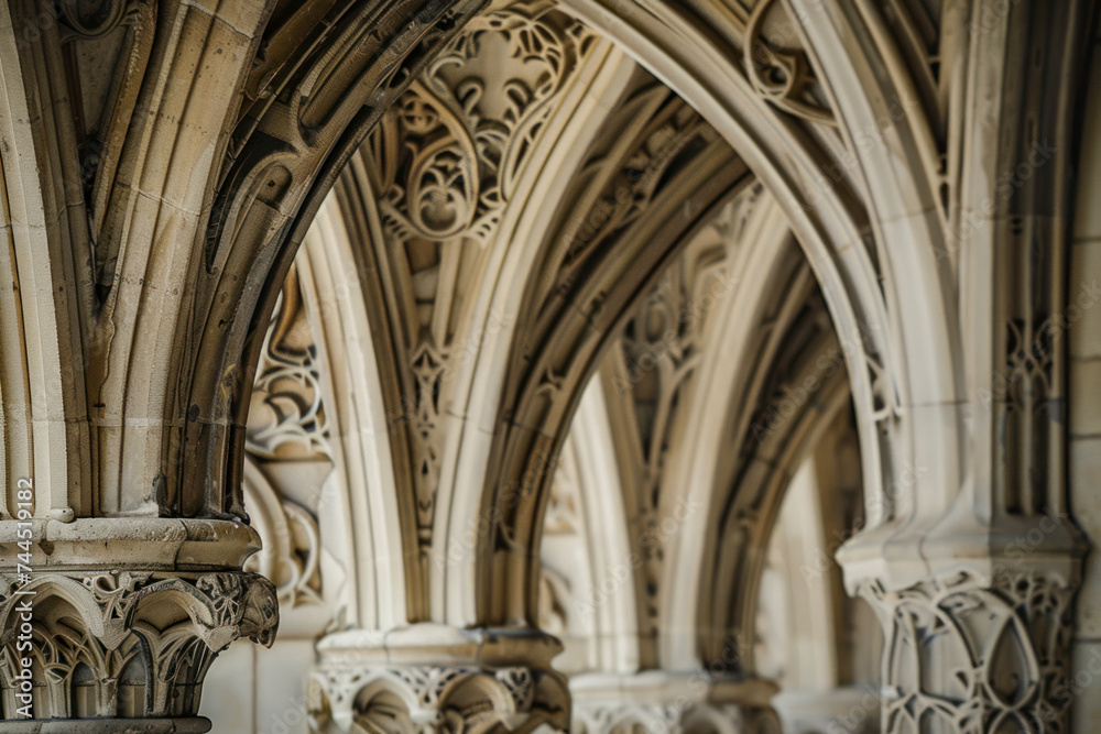 Ornate Gothic arches background with intricate stone carvings. Ornate Gothic arches background with intricate stone carvings.