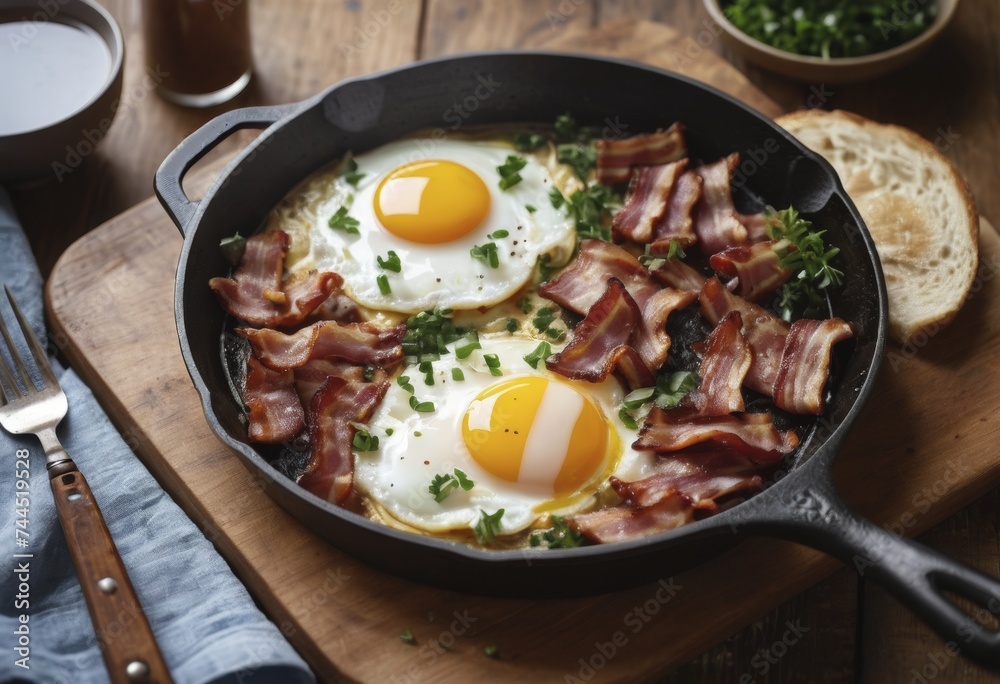 Traditional bacon, eggs and home fries breakfast Traditional bacon, eggs and home fries breakfast
