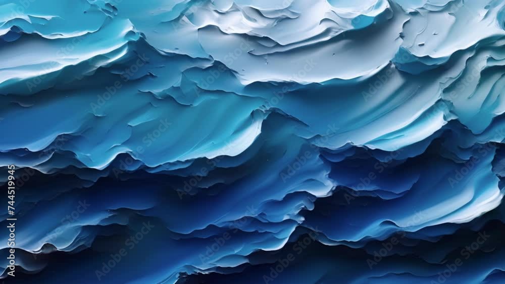 Closeup of a palette knife swirling layers of textured paint in varying shades of blue. Closeup of a palette knife swirling layers of textured paint in varying shades of blue.