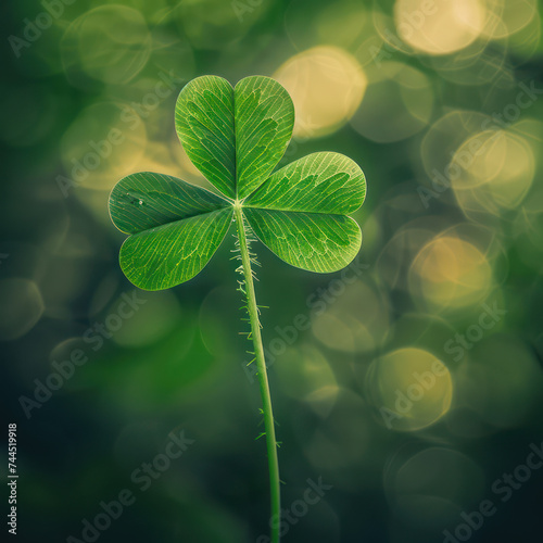 St. Patrick's Day with green four and clover on green bokeh background, invitation Design Banner Illustration