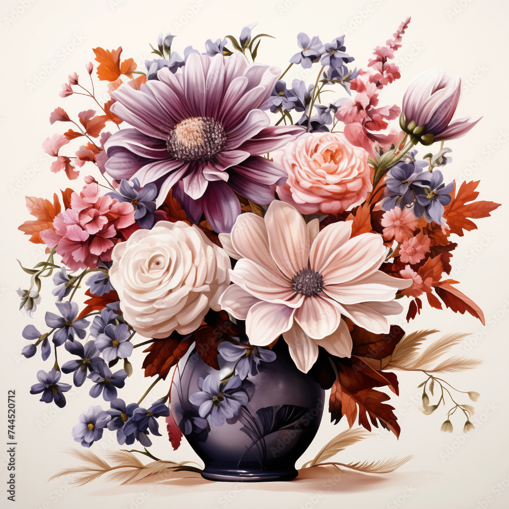 Watercolor Sticker Flowers Bouquet in Mason Jar Clipart Illustration Generative Ai