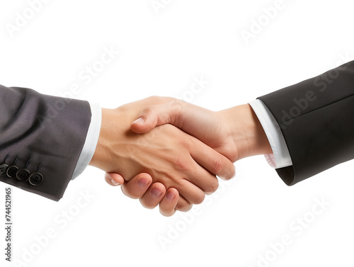 Businessmen shaking hands, Close Up, white background, Generative AI