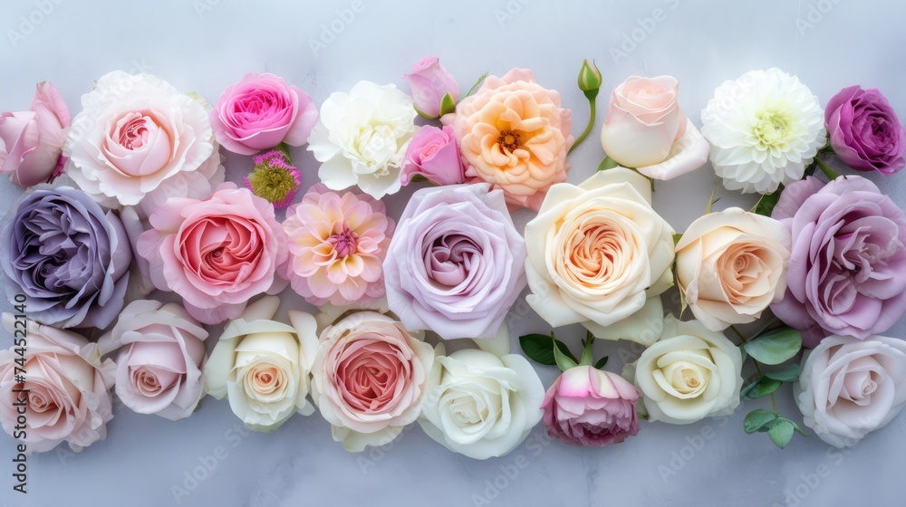 Obraz premium Multicolor pastel roses for bridal arrangement