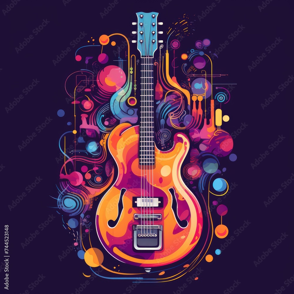 Illustration of a guitar with colorful