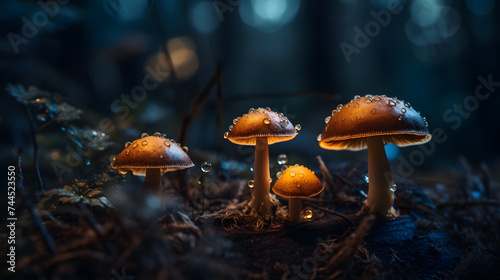  fungi and mushrooms with bokeh lights © Oleksandr
