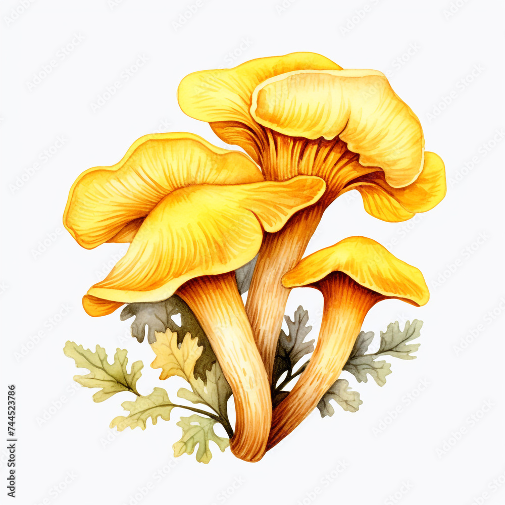 chanterelle mushroom clipart, watercolor, hand drawn, on a white background сreated with Generative Ai chanterelle mushroom clipart, watercolor, hand drawn, on a white background сreated with Generative Ai