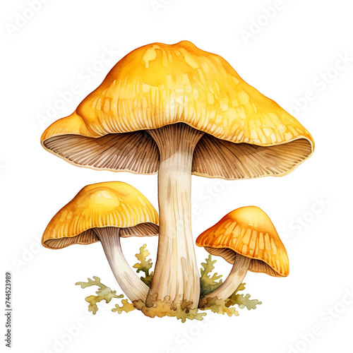 chanterelle mushroom clipart, watercolor, hand drawn, on a white background сreated with Generative Ai