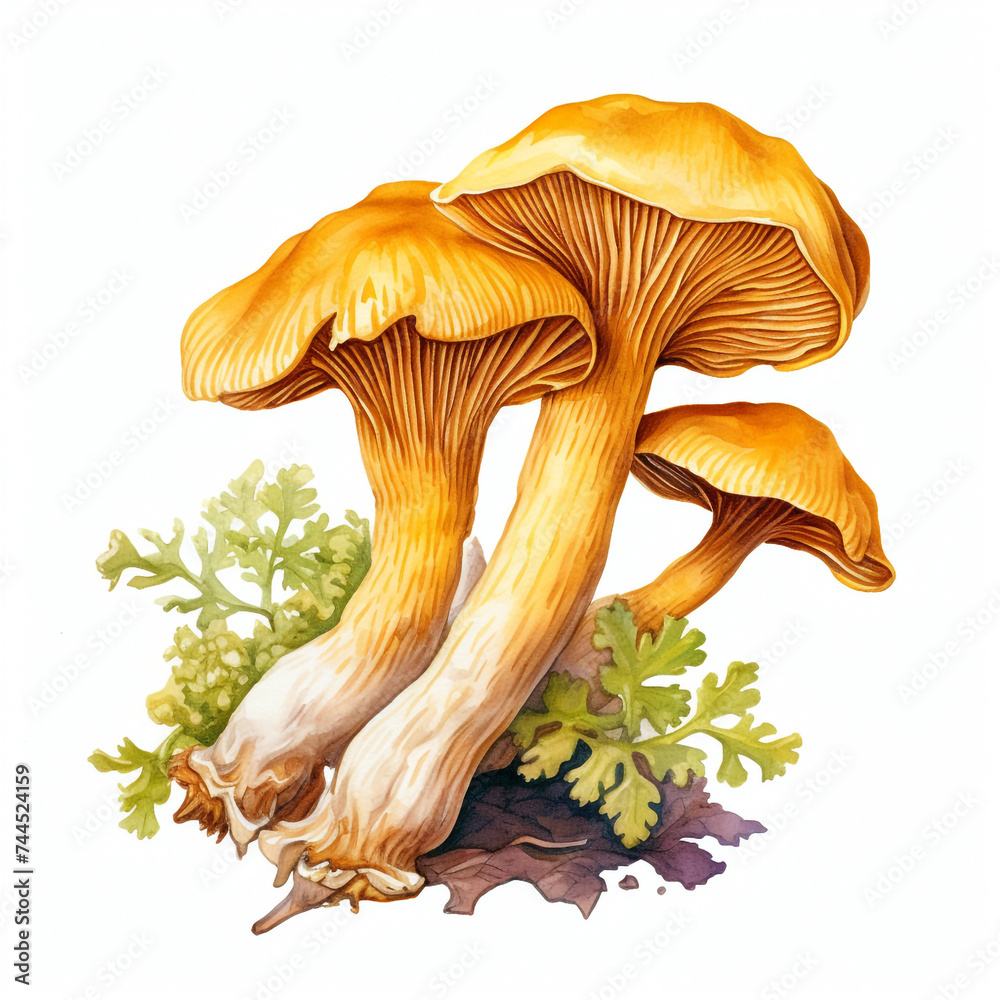 chanterelle mushroom clipart, watercolor, hand drawn, on a white background сreated with Generative Ai chanterelle mushroom clipart, watercolor, hand drawn, on a white background сreated with Generative Ai
