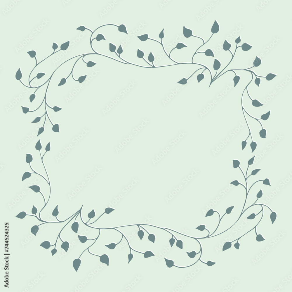 Spring pattern on green, light, muted background, frame of tree branches, leaves, plants. Elegant, aesthetic, stylish Decoration in flat style. Hand drawing doodles of botanical elements Spring pattern on green, light, muted background, frame of tree branches, leaves, plants. Elegant, aesthetic, stylish Decoration in flat style. Hand drawing doodles of botanical elements