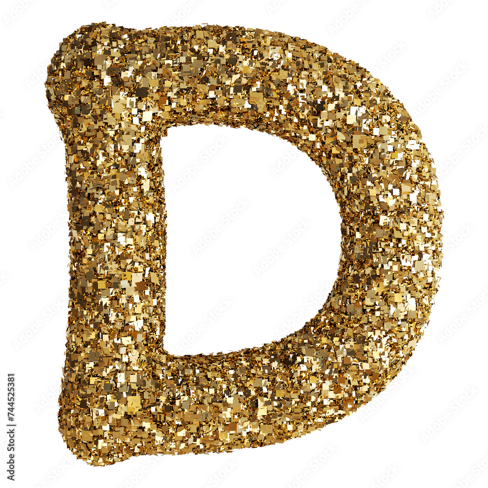 Gold glitter uppercase letter D font 3d render Gold glitter uppercase letter D font 3d render