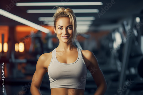 Portrait of young fit beautiful woman in the gym