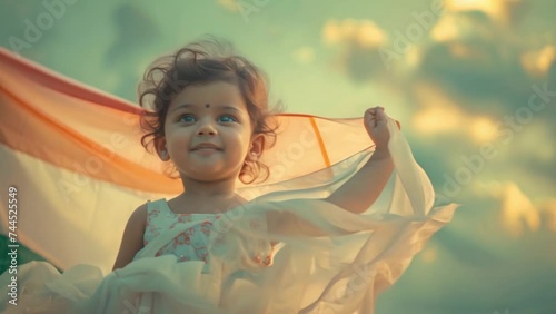 indian girl child,  Indian Flag