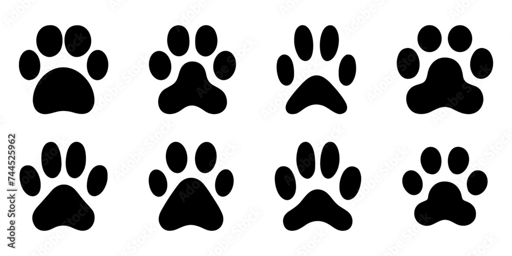 Vector image of flat silhouettes of dog paws, prints, on a white background Vector image of flat silhouettes of dog paws, prints, on a white background