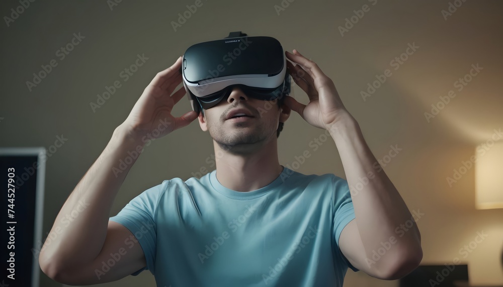 A man experiencing virtual reality at home A man experiencing virtual reality at home