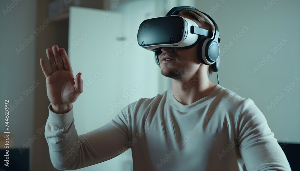 A man experiencing virtual reality at home A man experiencing virtual reality at home