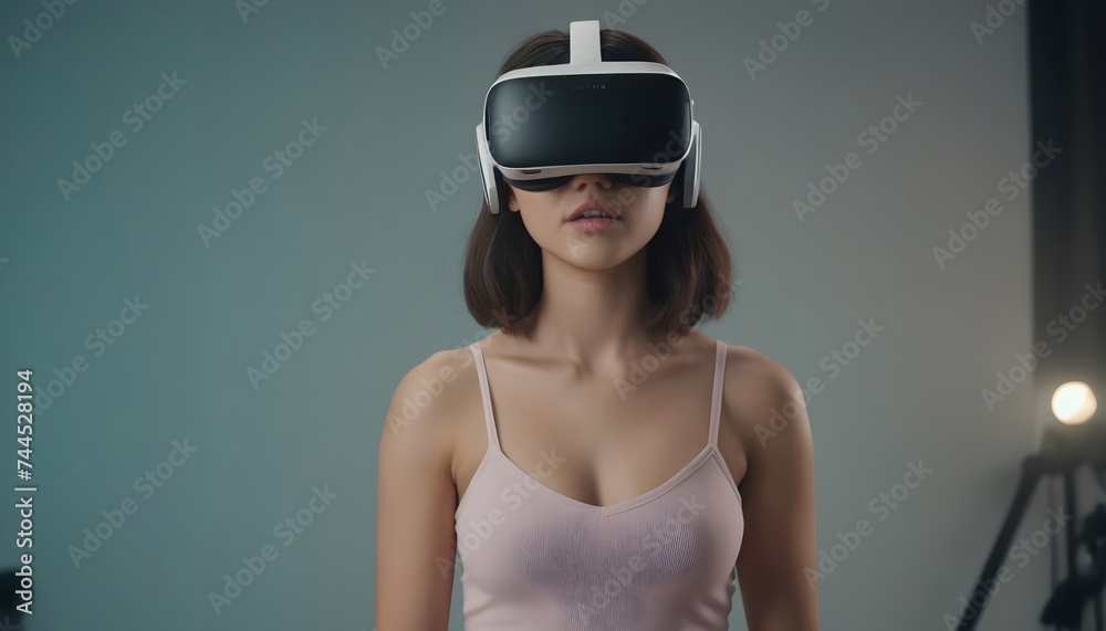 A woman experiencing virtual reality at home A woman experiencing virtual reality at home