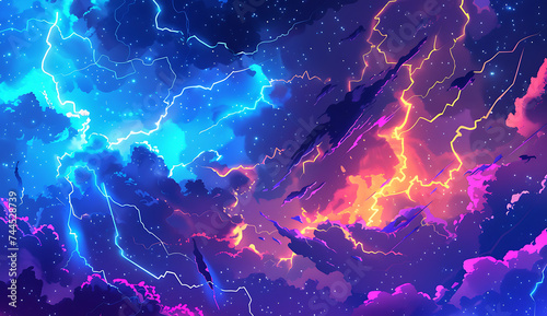 colorful lightning in the sky with a blue glow in the