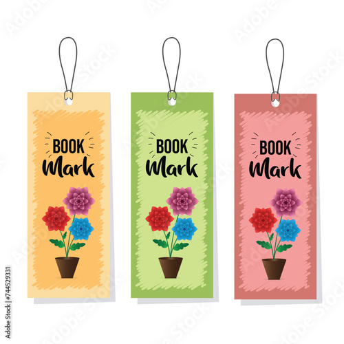 Literary and decorative elements for guidebooks, Bookmark design composed of three colors, multipurpose color bookmark template, set of bookmarks.