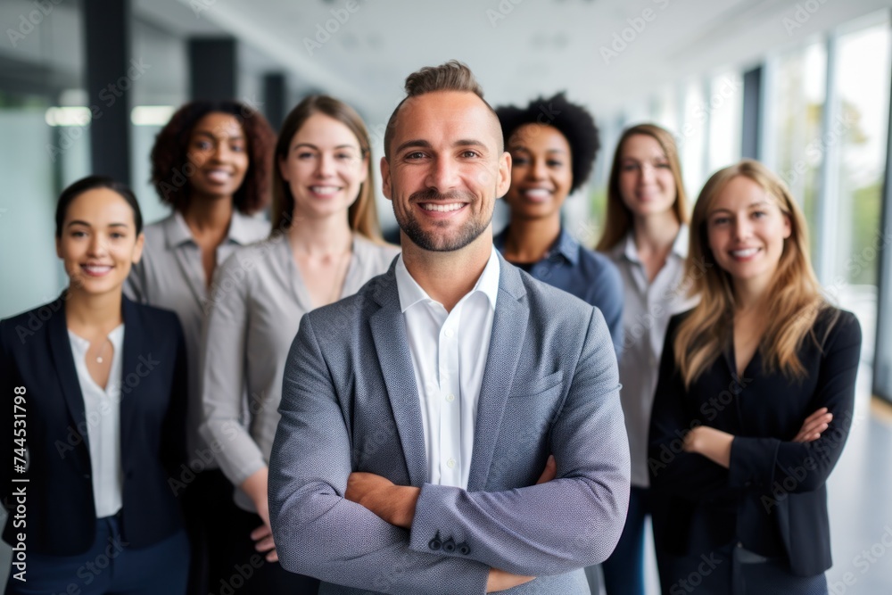 Group of coworkers standing in modern office for startup business Group of coworkers standing in modern office for startup business