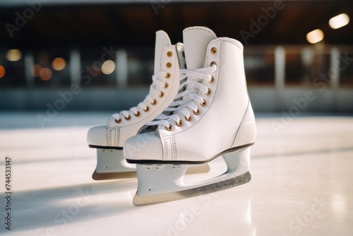 White ice skating on the rink Suitable for winter sports or activities. photo