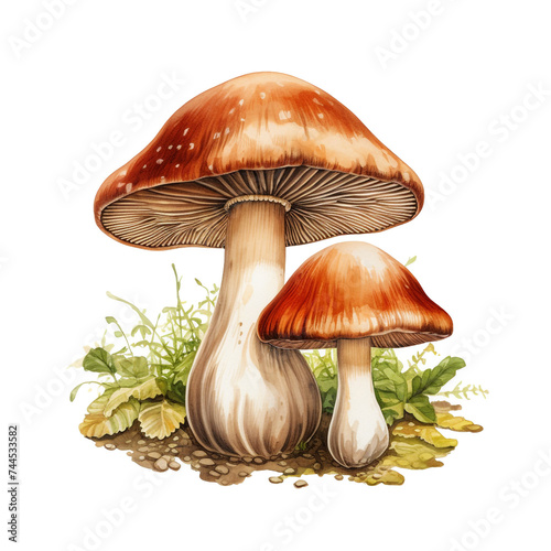 crimini mushroom clipart, watercolor, hand drawn, on a white background сreated with Generative Ai