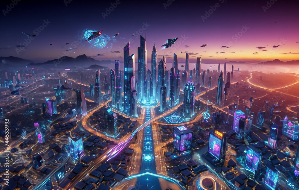 Obraz premium View of the futuristic city