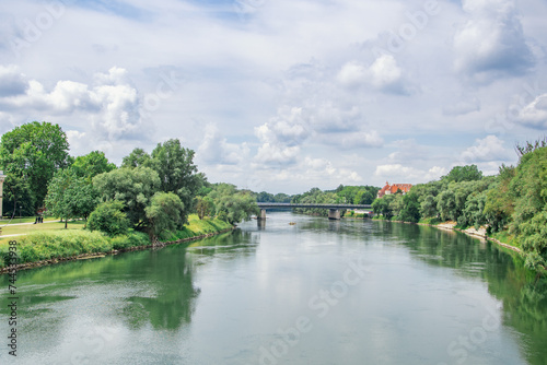 beautiful summer day in Ingolstadt, view of the Danube river in Germany 