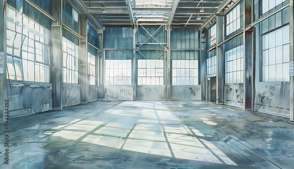 empty industrial warehouse with steel flooring and wi empty industrial warehouse with steel flooring and wi