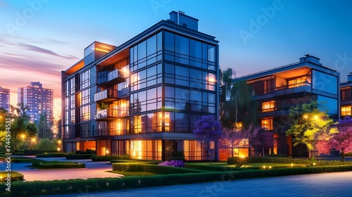 House building and city construction concept evening outdoor urban view of modern real estate homes