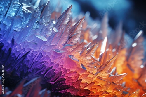 Frost formation on a prism-colored backdrop in HD