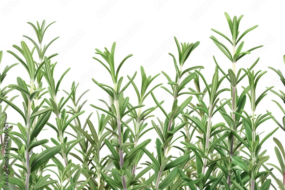 Isolated green leaves surrounded by white background with a touch of freshness, representing nature's vibrant foliage in spring Isolated green leaves surrounded by white background with a touch of freshness, representing nature's vibrant foliage in spring