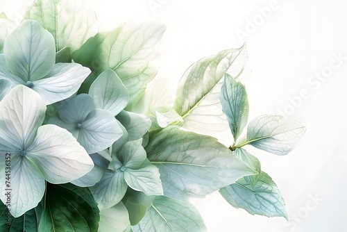 Isolated green leaves surrounded by white background with a touch of freshness, representing nature's vibrant foliage in spring